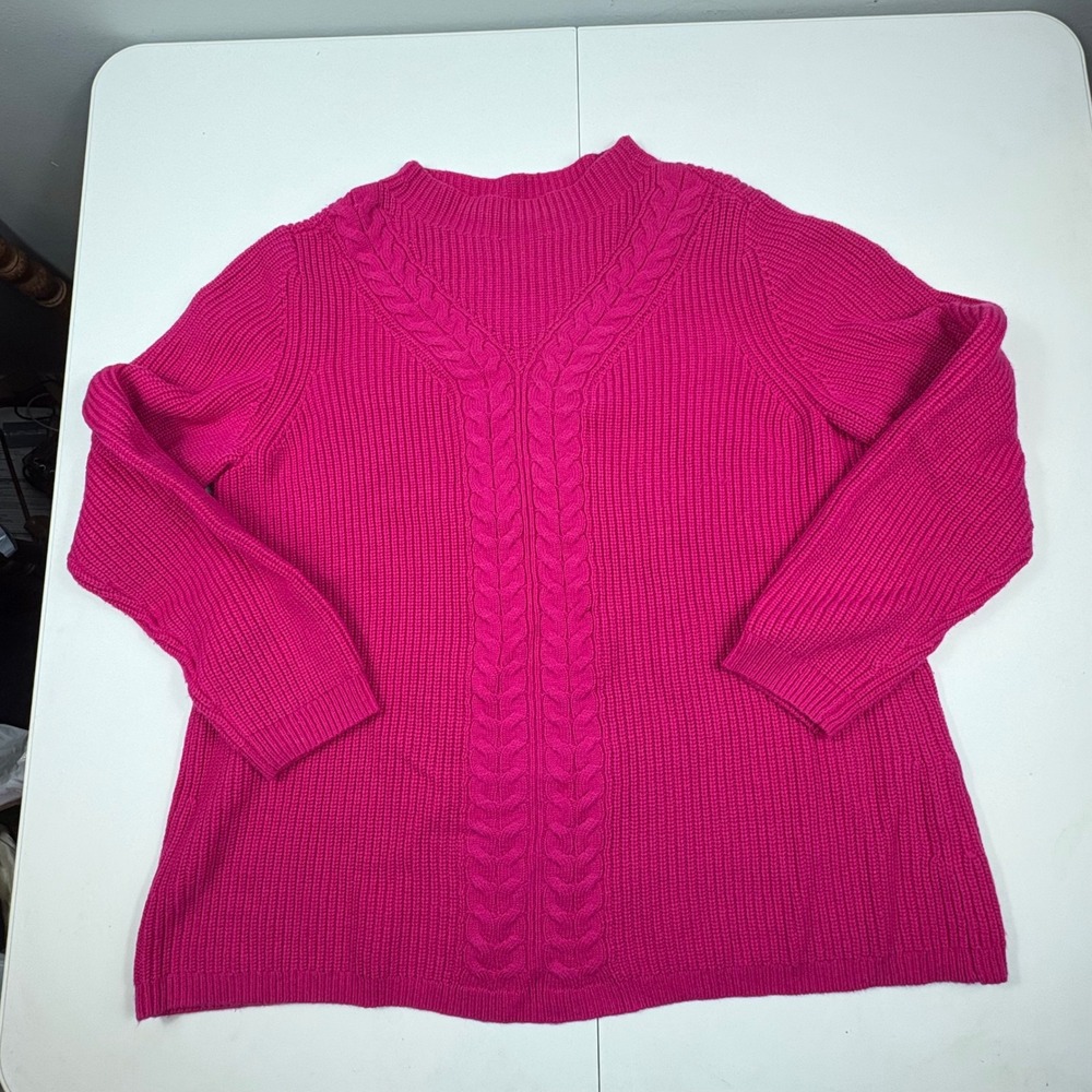 Pink Cable Knit Wool Blend Sweater Petite XL Cozy Preppy Women's